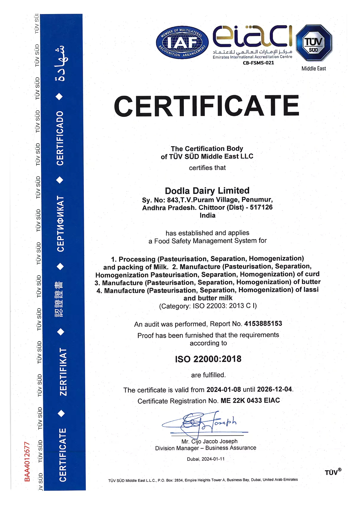 dodla dairy limited iso