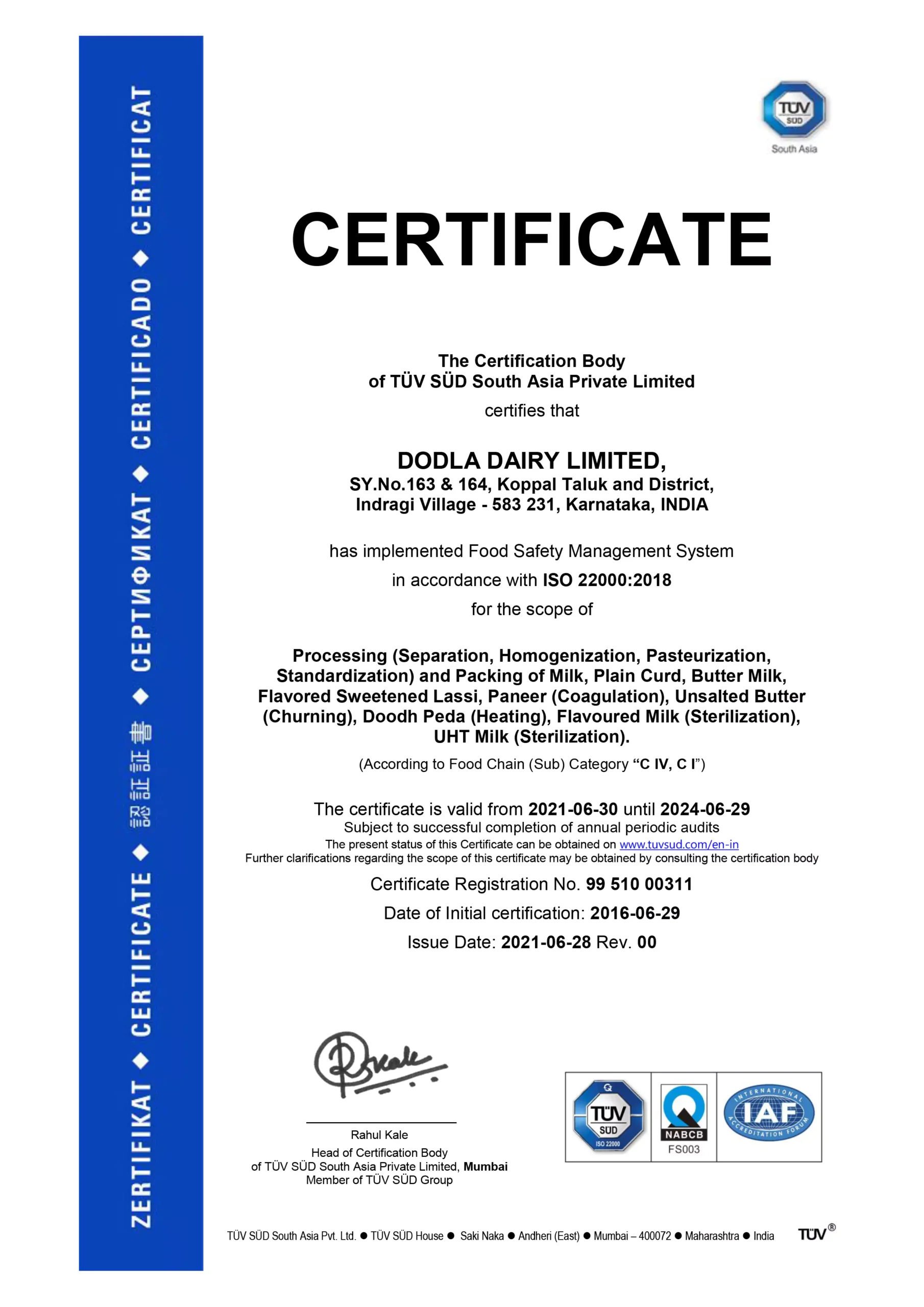 indragi dodla dairy limited iso certificate